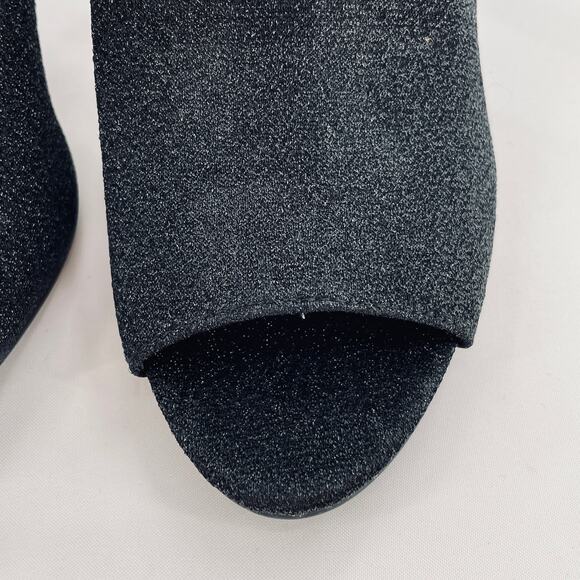 Guess Black Sparkle Fabric Stretch Open Toe Zip Back Stilletto Heels Booties 10M - Picture 4 of 9